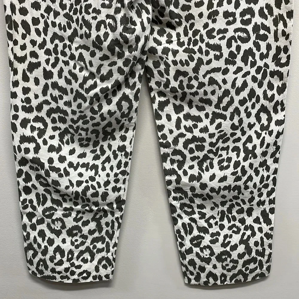 J. Crew Ruffle Waist Linen Blend Leopard Pants 6